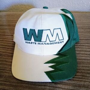 Vintage Sharktooth Waste Management WM Logo Baseball Cap in White and Green